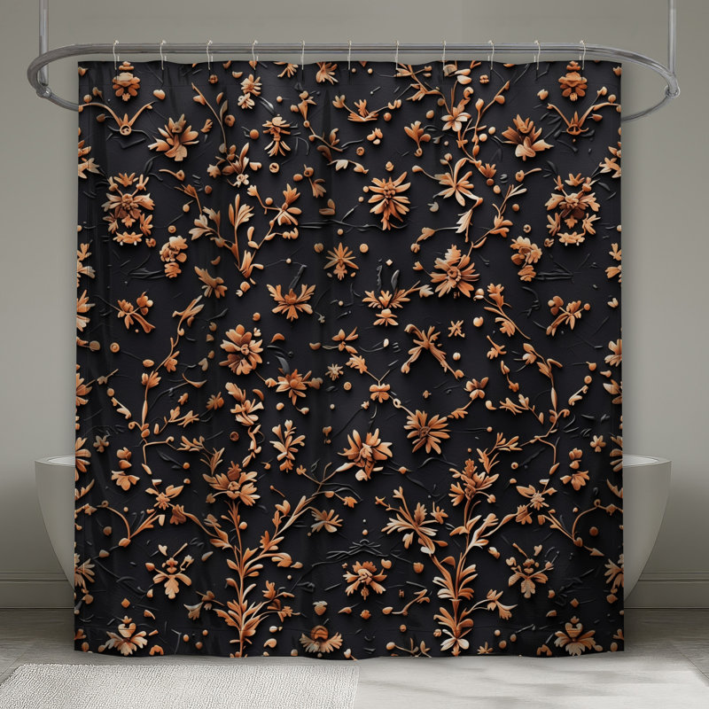 Rideaux de douche bronze à motif floral très longs, 70in W x 84in H