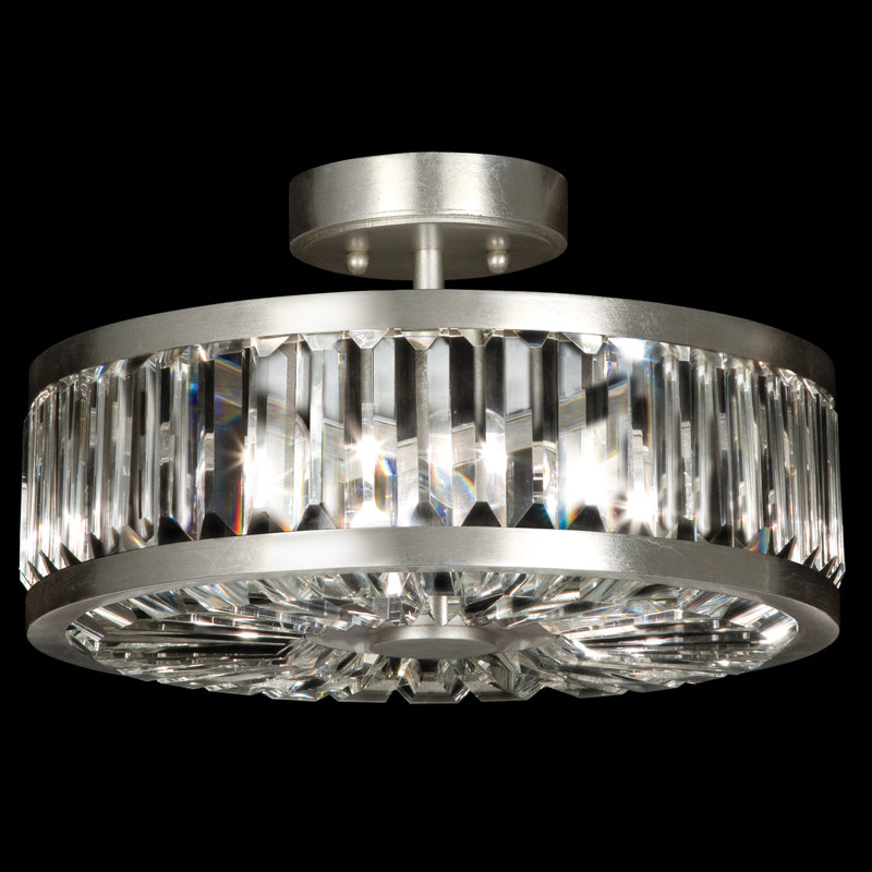 Plafonnier semi-encastré en cristal 3 lumières 16 po, Argent