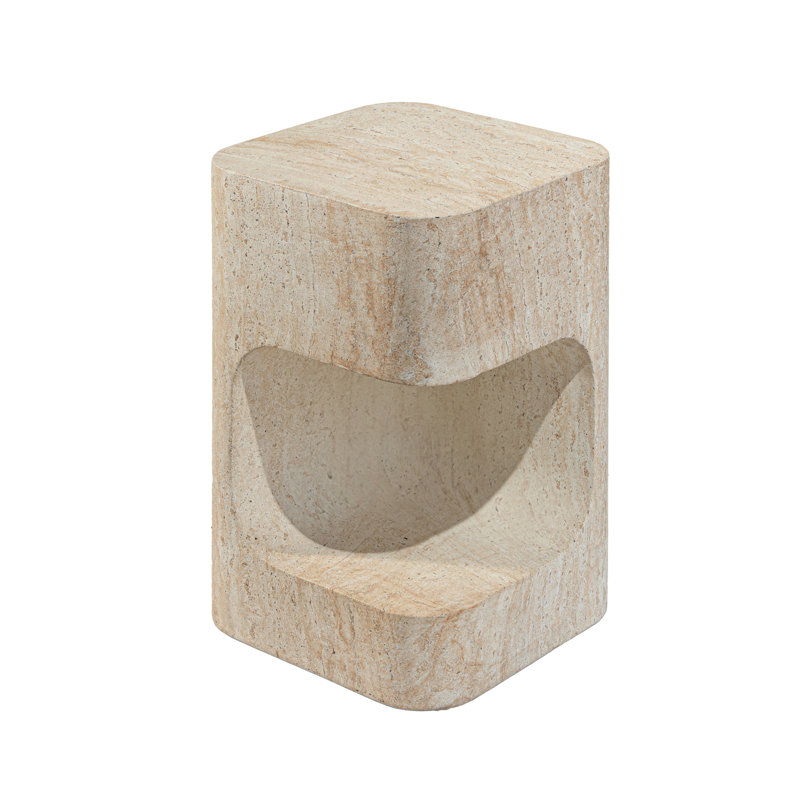 Outdoor Faux Stone Asymmetrical Side Table, Brown