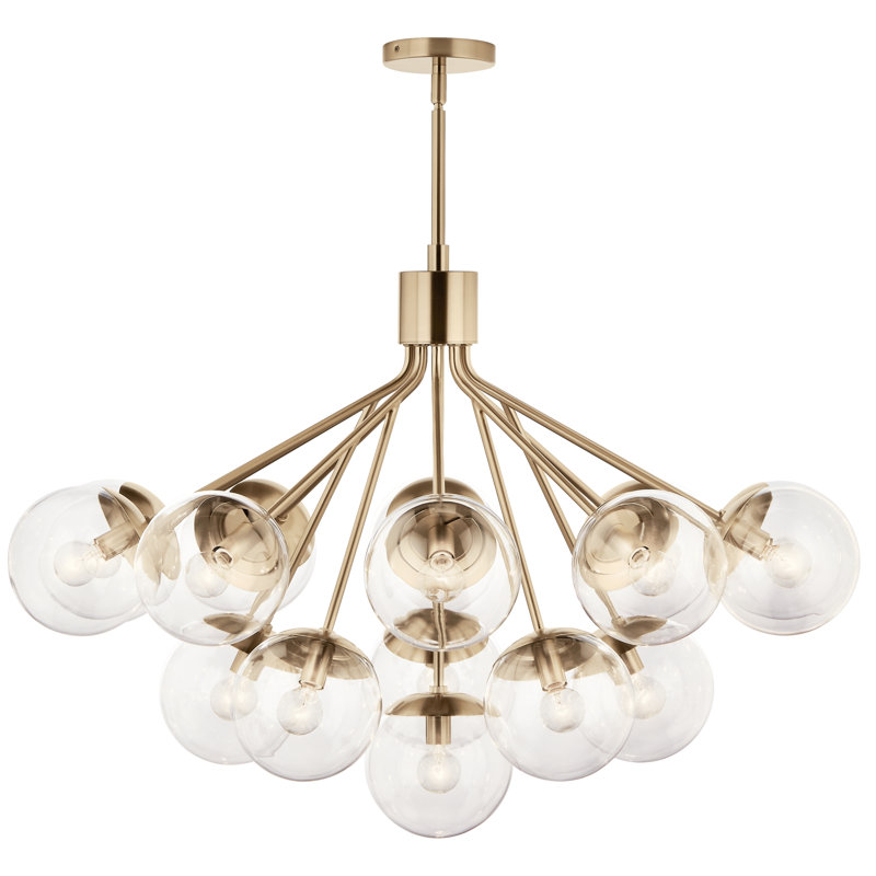 Steel Dimmable Globe Chandelier, Bronze, 26" H x 38" W x 38" D, 16