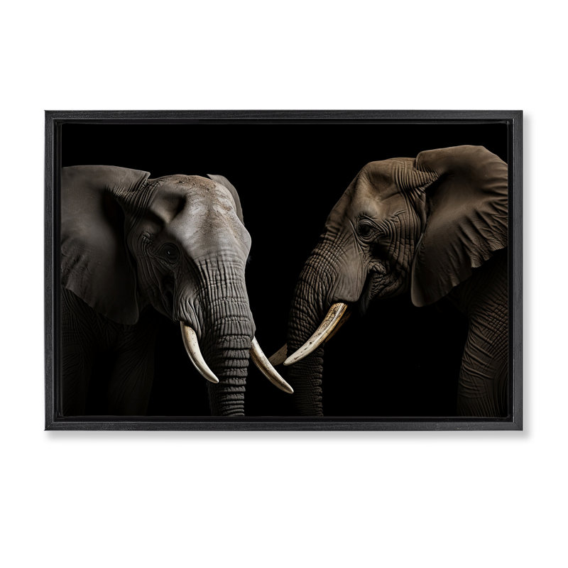 Cadre flottant Pachyderm Elephant pair, design par Decent Exposures, Cadre flottant noir de jais, H 17 po x l 25 po