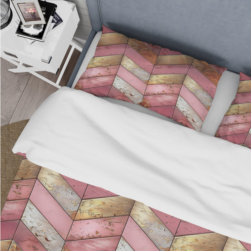 Ensemble de housse de couette Golden Chevron, Housse de couette pour grand lit + 2 taies décora