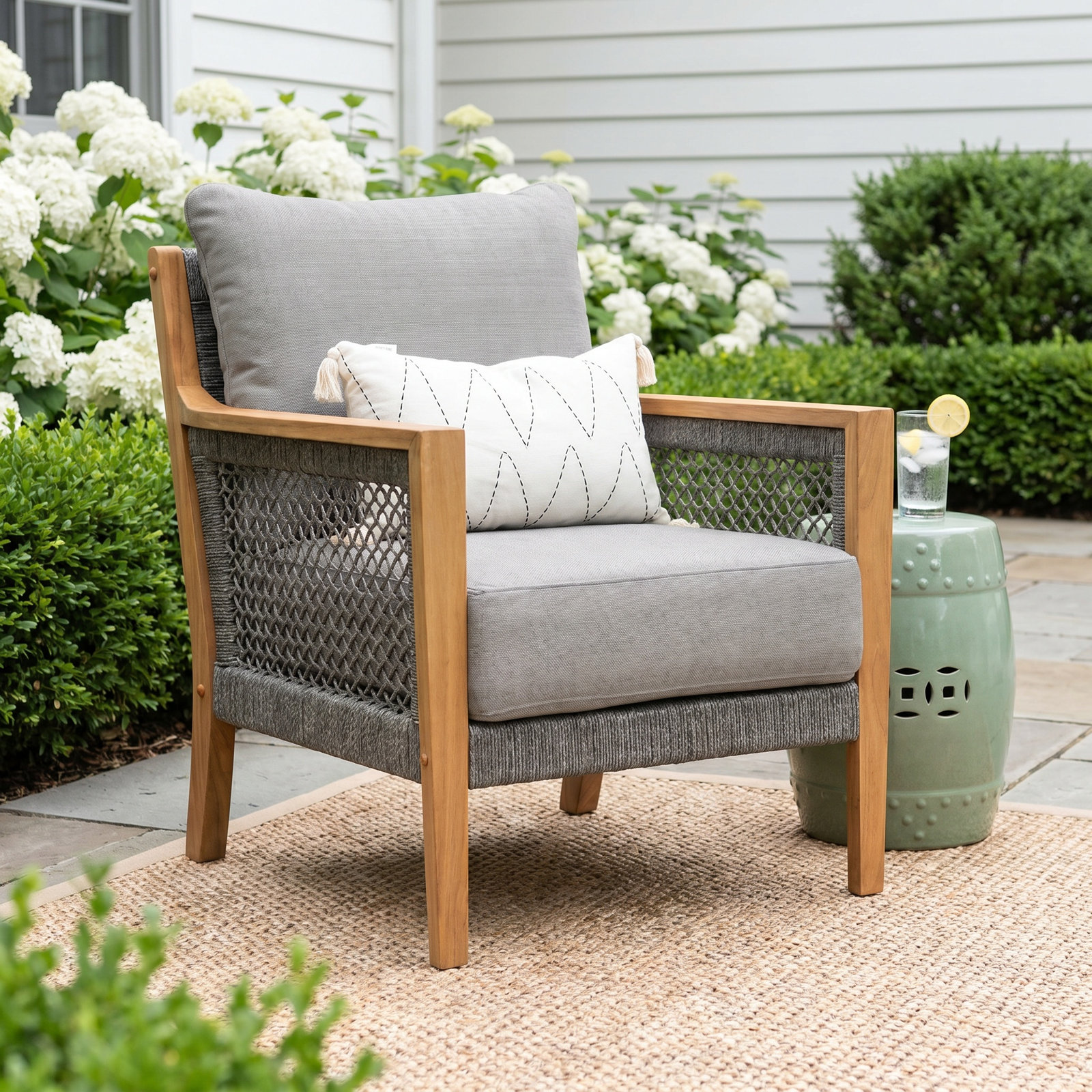Wallace Teak Outdoor Lounge Chair, Beige