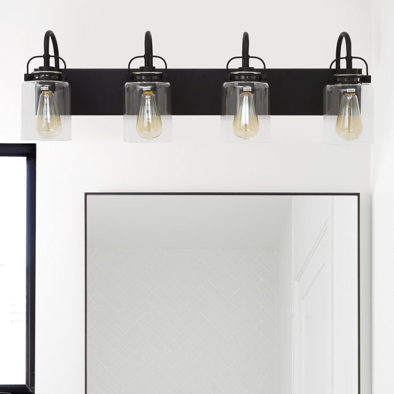 Éclairage pour salle de bain 4 lumières à intensité variable avec abat-jour en verre transparent Etheline