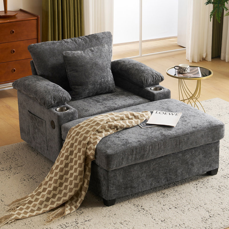 Upholstered Chaise Lounge, Gray Chenille