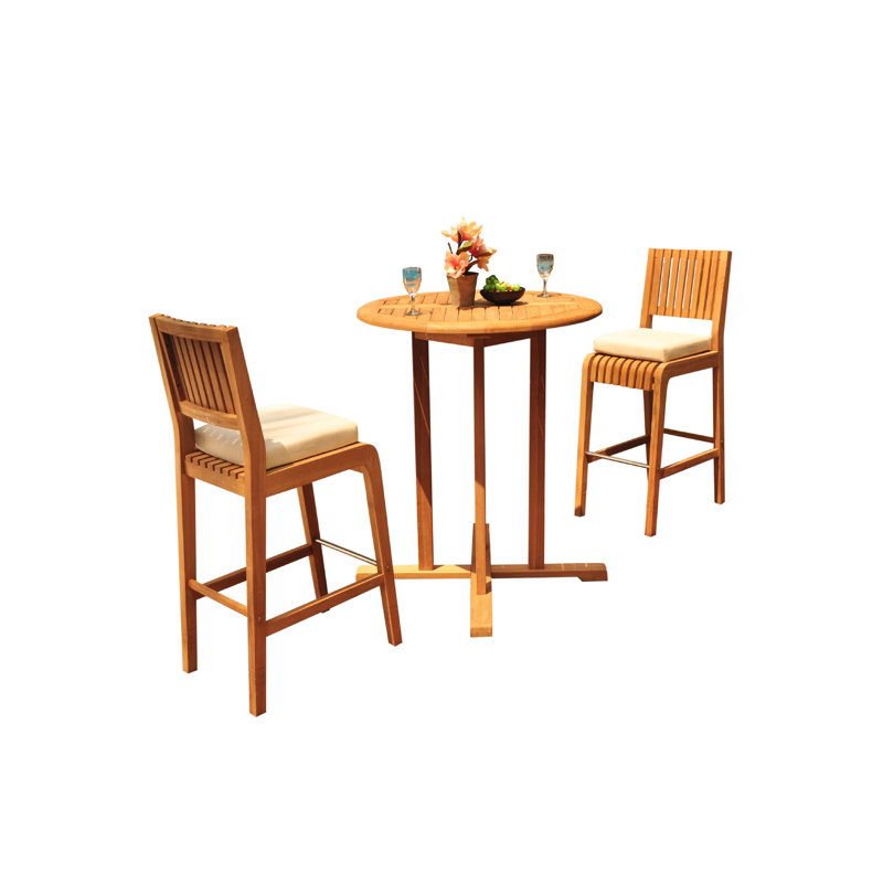 Grade-A Teak Wood Maldives Bar Set: 36" Round Table & Armless Chair (30" Seat High), 4