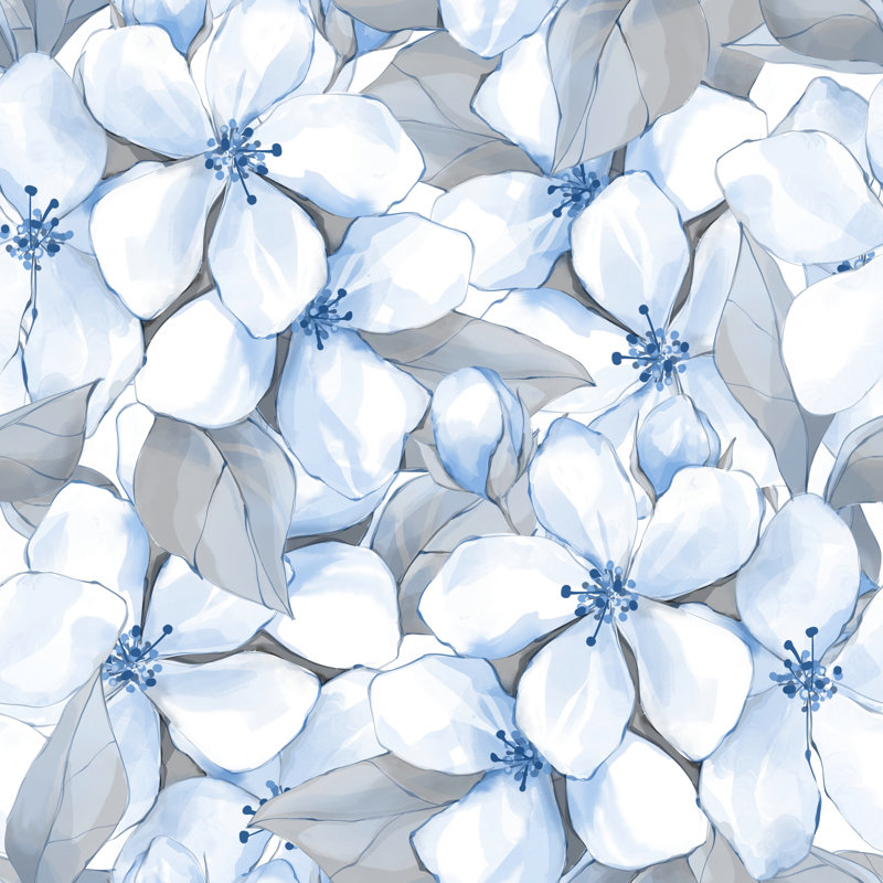 Adedoyin, fleurs bleues sur toile, H 36 po x l 36 po