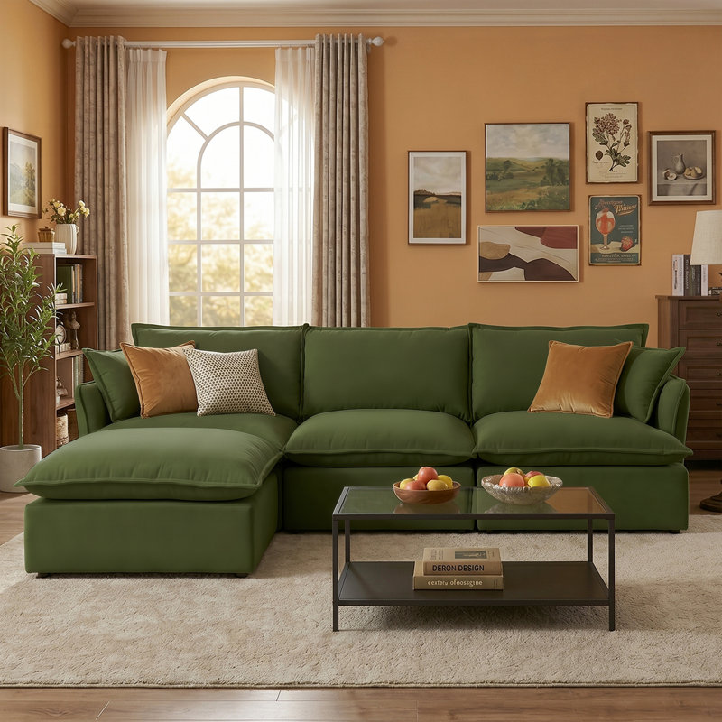 Upholstered Sofa, Cloud Sofa Modular Sectional Sofa Couch Down Fill Cushions Soft Couches For Living Room, Dark Green