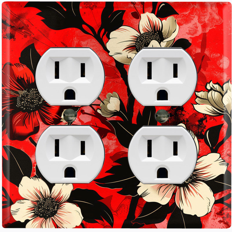 Couvercle de plaque d'interrupteur en métal; Rectangle 2 tailles US standard - Fleurs éclatantes, Prise double # 9