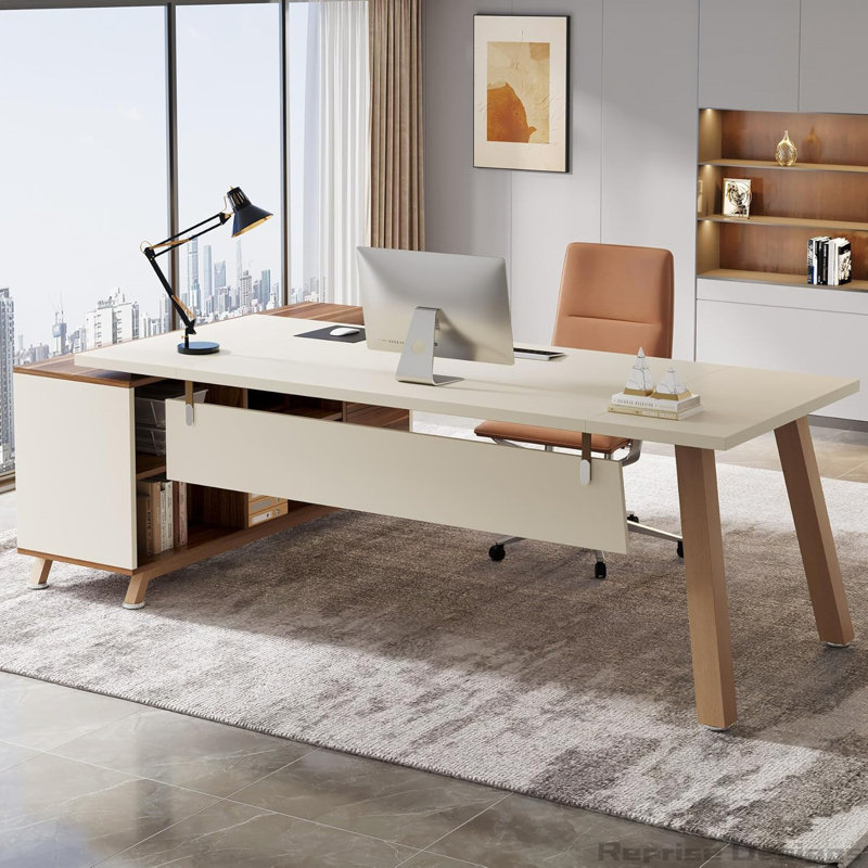78.7" L-Shaped Executive Desk With 55" File Cabinet