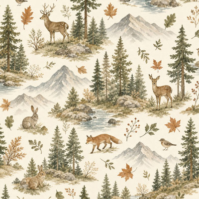 Peel and Stick Wallpaper Watercolor Woodland Scene Deer Fox Rabbits Autumn Forest Contact Paper Removable Self Adhesive Wall Mural Wall Decor for Bedroom Kitchen Cabinets 17.7in x 118in