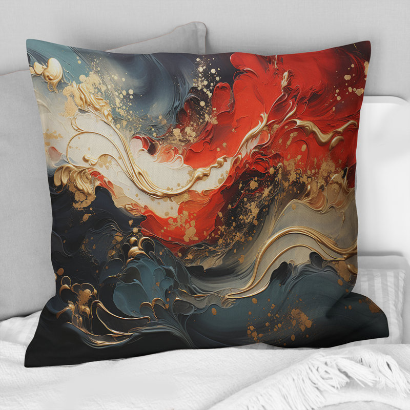 Coussin rouge et doré Marble Fire VI - reproduction de peinture abstraite