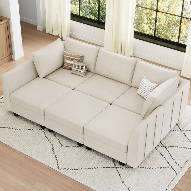 Canapé modulaire en L 7 pièces Allinson, Velours beige