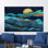 Toile contemporaine en verre avec paysage de pleine lune, toile de fond blanche 1P