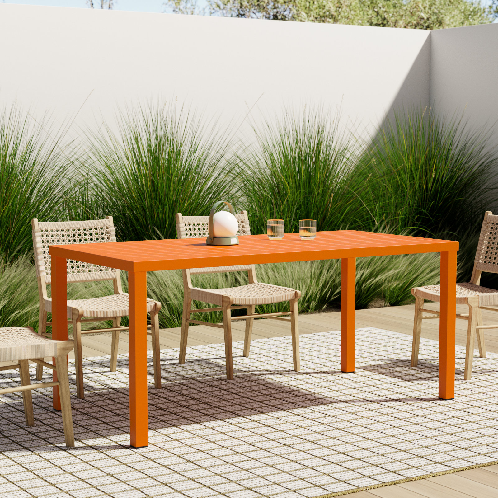 Ottie 71'' Aluminum Outdoor Dining Table, Orange