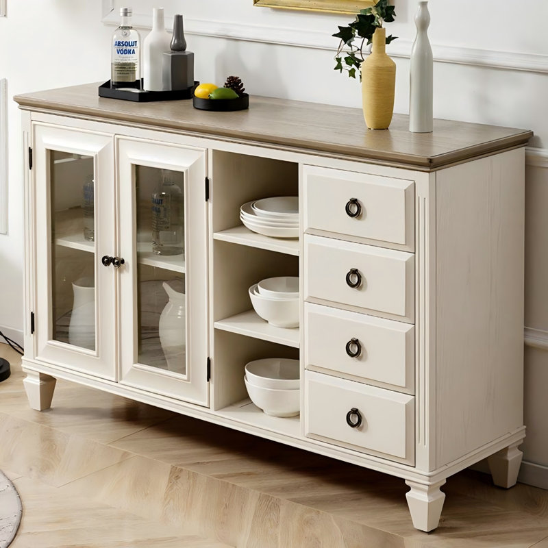 Buffet en bois massif de chêne rouge gris et blanc