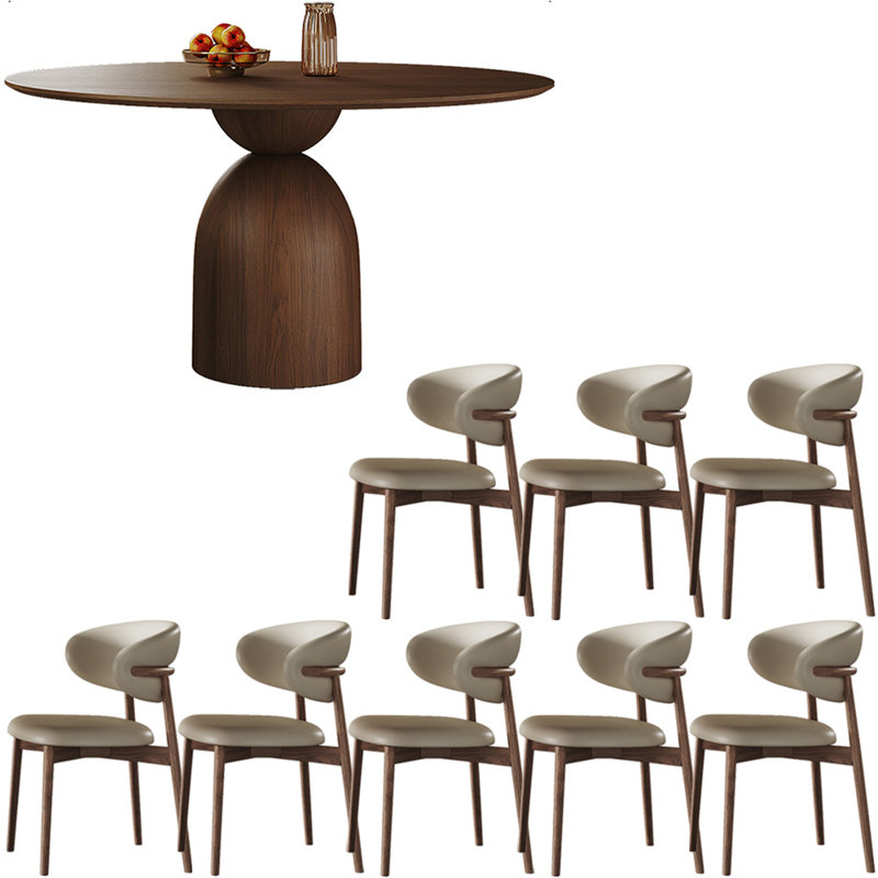 Simple retro style solid wood round table set, 29.5" H x 59" L x 59" W
