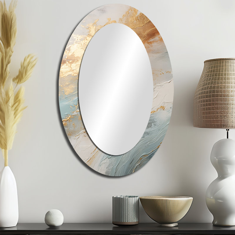Miroir mural ovale doré et bleu Beach Tranquility IV, 36 po x 24 po