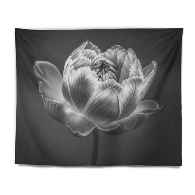 Close-up Of Black And White Tulip III Polyester Tapestry