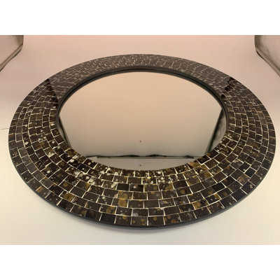 Zorigs Mirror Wall Art Décor – Handcrafted Decorative Wall Mirror, Brown and Gold Mosaic Mirror, 24” Round Mirror for Hallway, Bedroom, Bathroom, Living Room