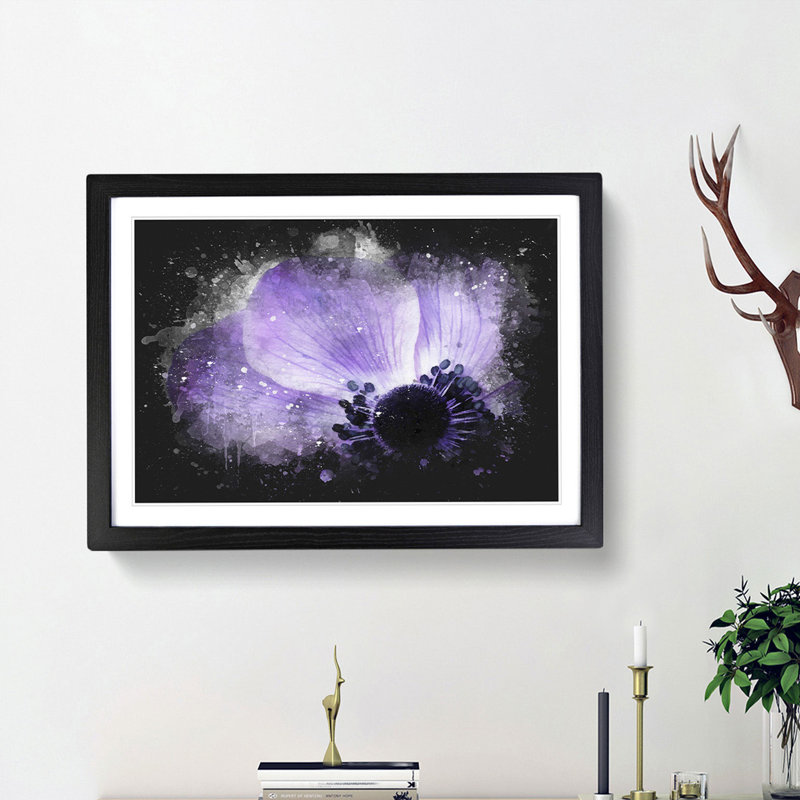 Purple Anemone Flower - Single Picture Frame Print on MDF, 45cm H x 63cm W x 2cm D, Black Framed