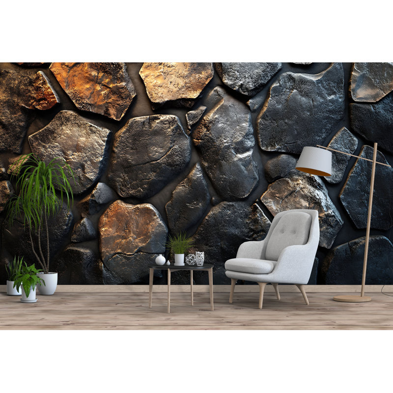 Murale en pierre rustique pour chambre à coucher - Papier peint à motif de roches 3D pour décoration intérieure industrielle moderne