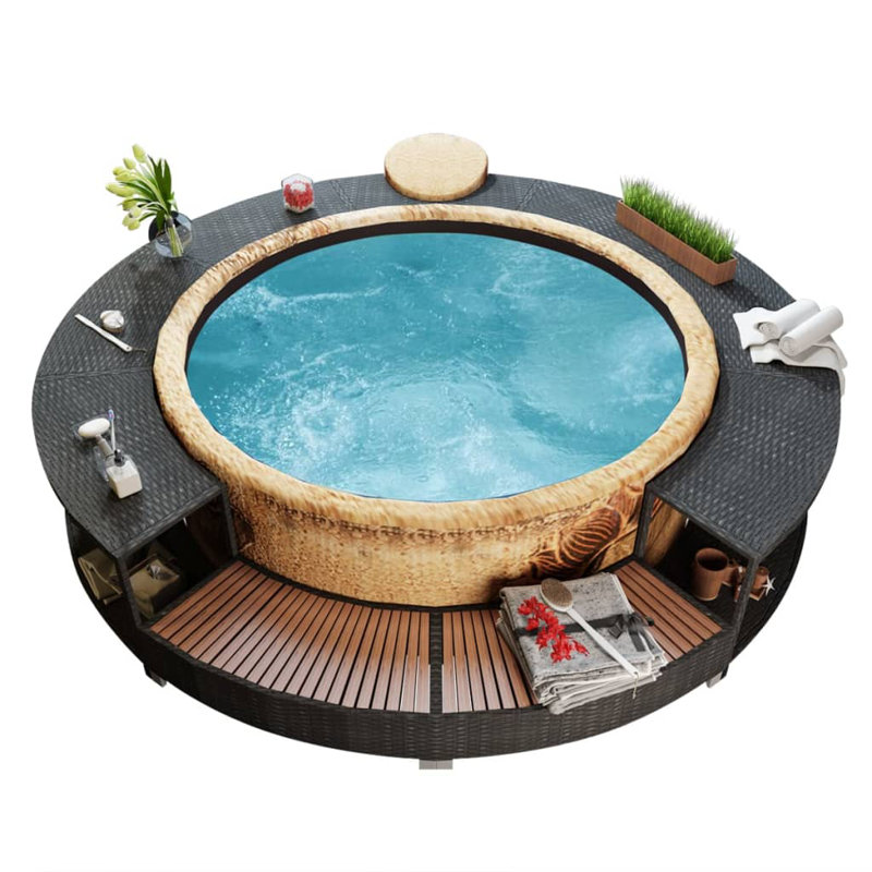 Hot Tub Surround Black Poly Rattan, Black