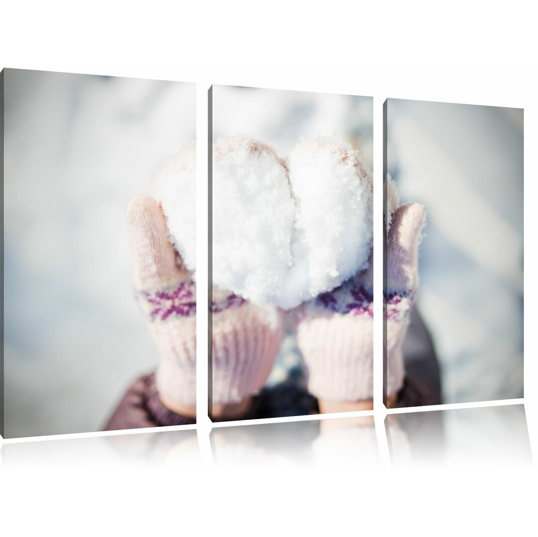 3-tlg. Leinwandbilder-Set „Herz aus Schnee“, Fotodruck