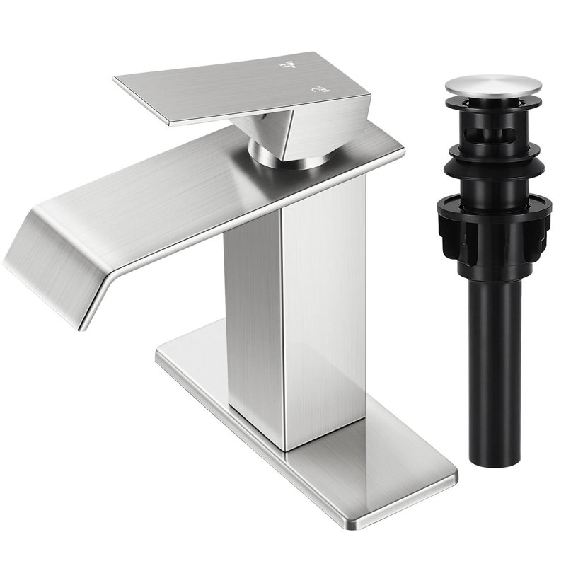Robinet de salle de bain monocorps et monocommande avec bonde, Nickel brossé