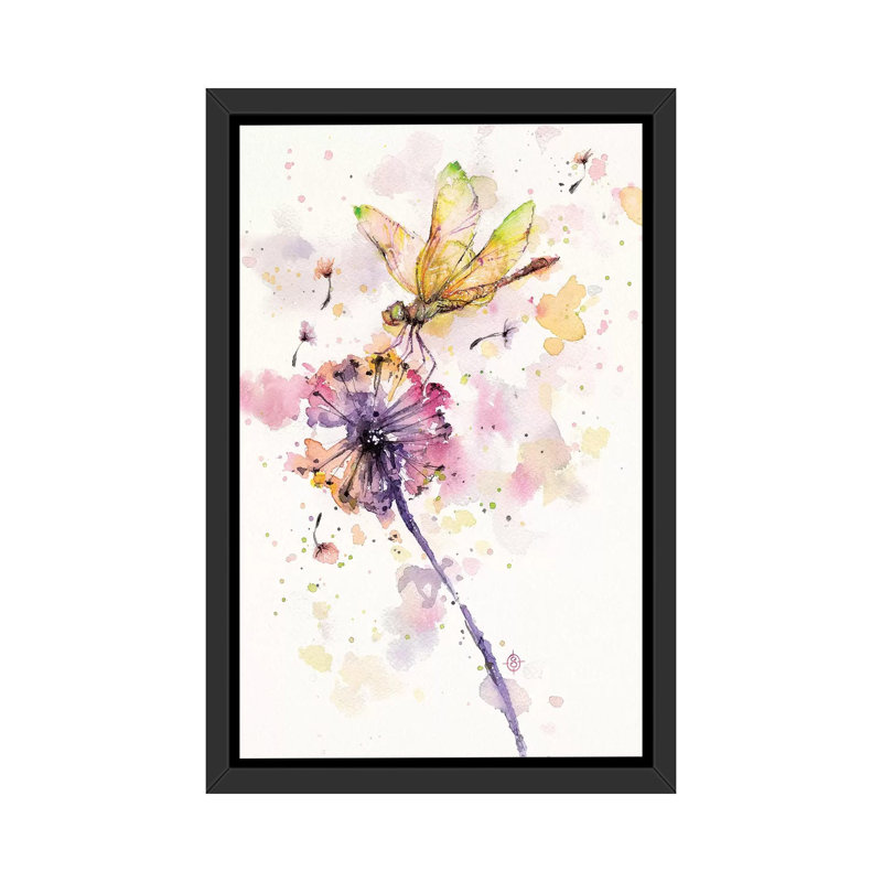 Libellule et pissenlit par Sillier Than Sally - reproduction d'art, H 60 po x l 40po x P 1,5 po, Toile avec cadre noir
