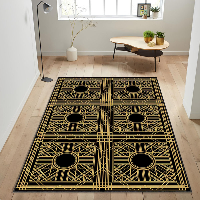 High-Quality Woven Carpet, 5.2 x 7.5 Feet, 100% Polyester, 740 g/m² | Non-Slip Felt Dot Underside, 0.16 in Pile Height | Machine Washable (30°C), Easy to Clean | Stylish Digital Print, Perfect for Living Room & Bedroom