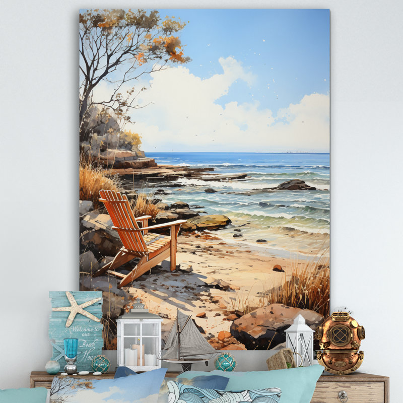 Coastalbeach Beach Bliss Pointillism II - Nautique et plage, reproduction d'art sur toile, H 44 po x l 34 po x P 1,5 po