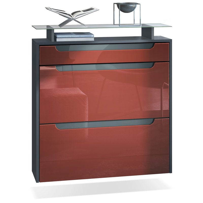 Afjol 16 Pair Shoe Storage Cabinet, Bordeaux/Dark Grey