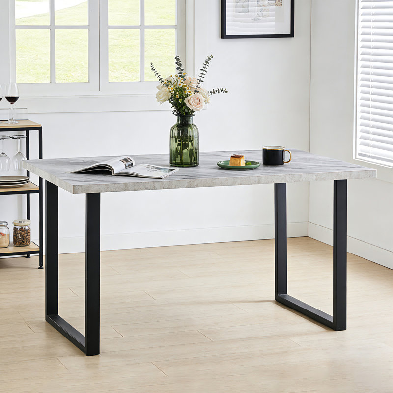 Anizoba Modern 150 x 90cm Dining Table with Thickened Top and Legs, Silver Marble