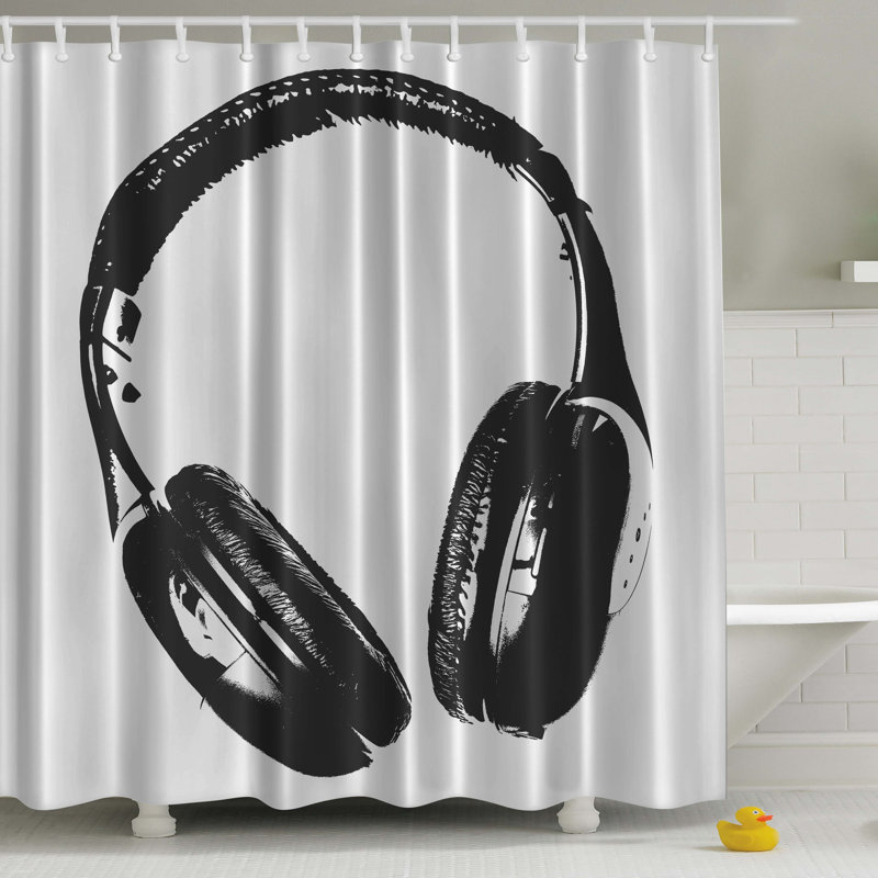 Rideau de douche à imprimé à un casque musical, H 70 po x l 69 po