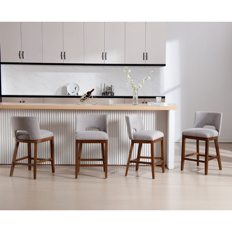 Upholstered Farmhouse Bar Stools, 26" Counter Barstools With Wood Legs For Kitchen Island/Breakfast Bar/Home Pub Set of 4