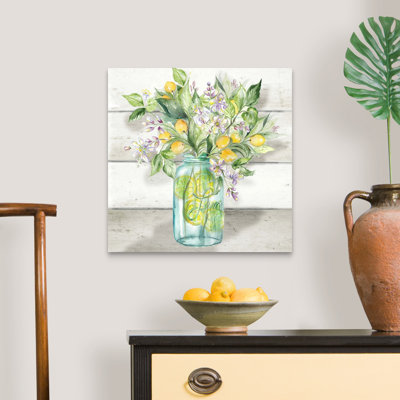 " Watercolor Lemons In Mason Jar On Shiplap " Watercolor Print