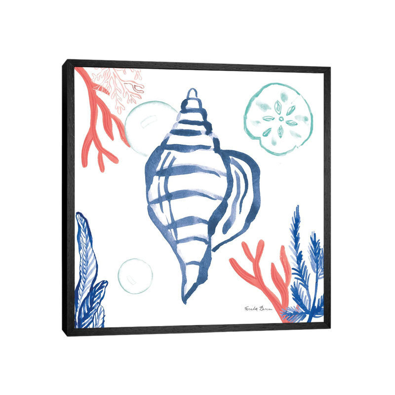Coastal Jewels II Coral Cove by Farida Zaman - Painting on Canvas, 66.04cm H x 66.04cm W x 3.81cm D, Black Framed