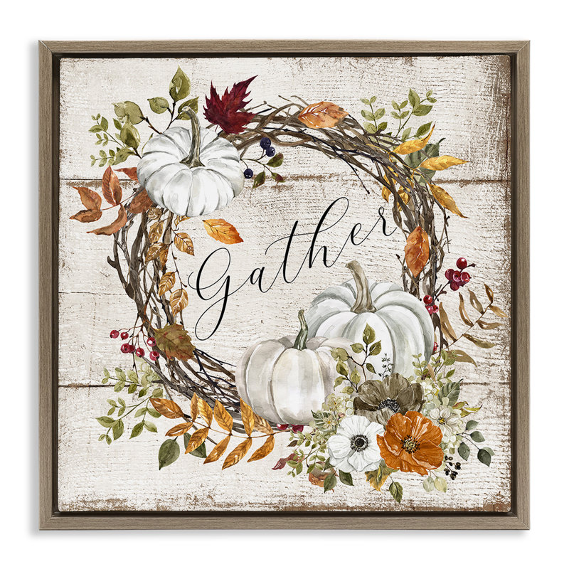 «Gather Autumnal Wreath», estampe numérique par LSR Design Studio, Cadre flottant orme Montalcino, H 18 po x l 18 po