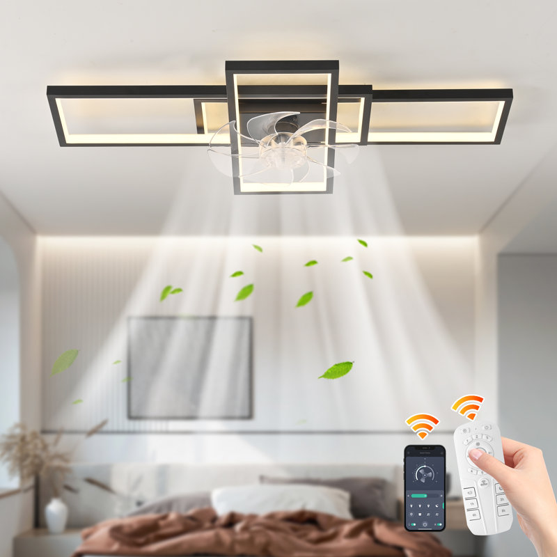 Arlyn 35.43" 7 - Blade Dimmable LED Reversible Ceiling Fan With Light And Remote Control