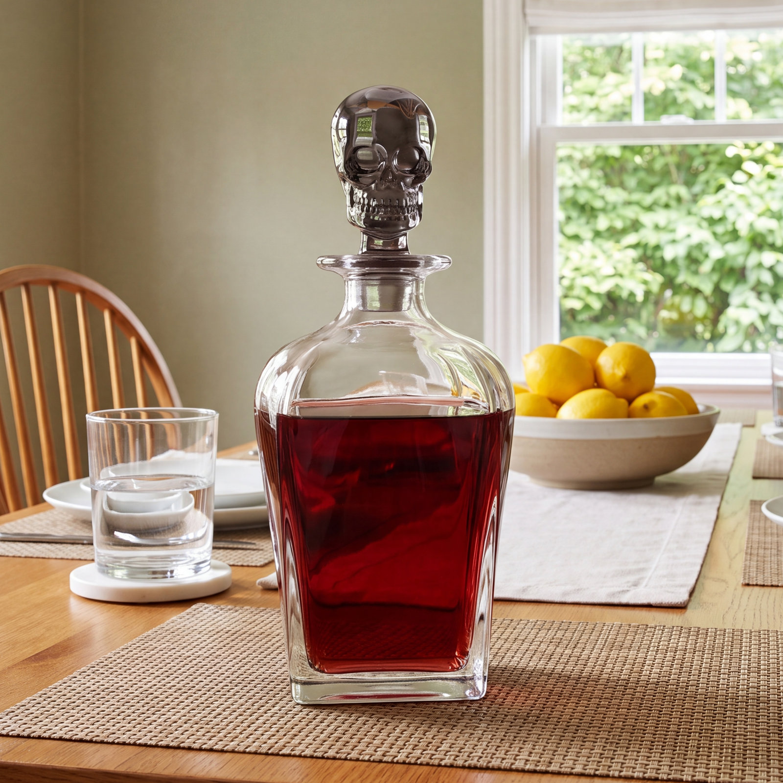 Skeleton Topper Crystal Decanter, Gray/Clear