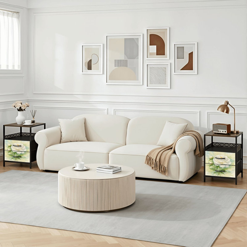 Table de chevet 2 tiroirs avec station de charge, table de chevet avec ports USB et prises USB