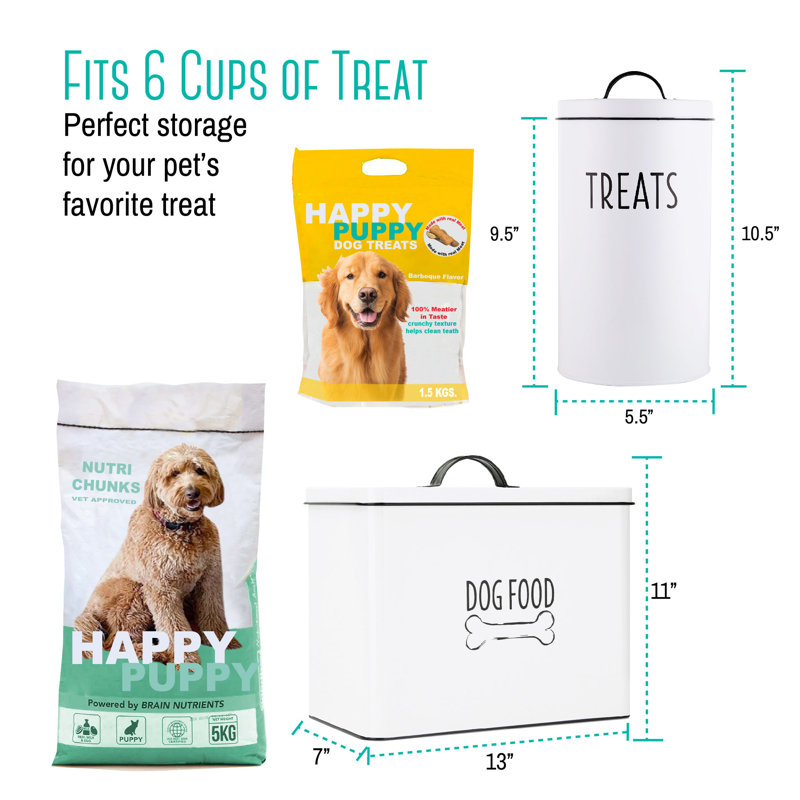 White Metal Farmhouse Pet Treat Container with Lid and Cookie Cutters