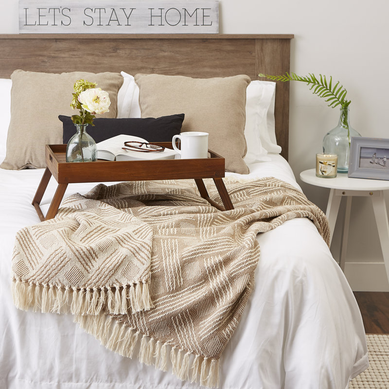 Stone Basketweave Cotton Throw Blanket with Fringe, 50x60