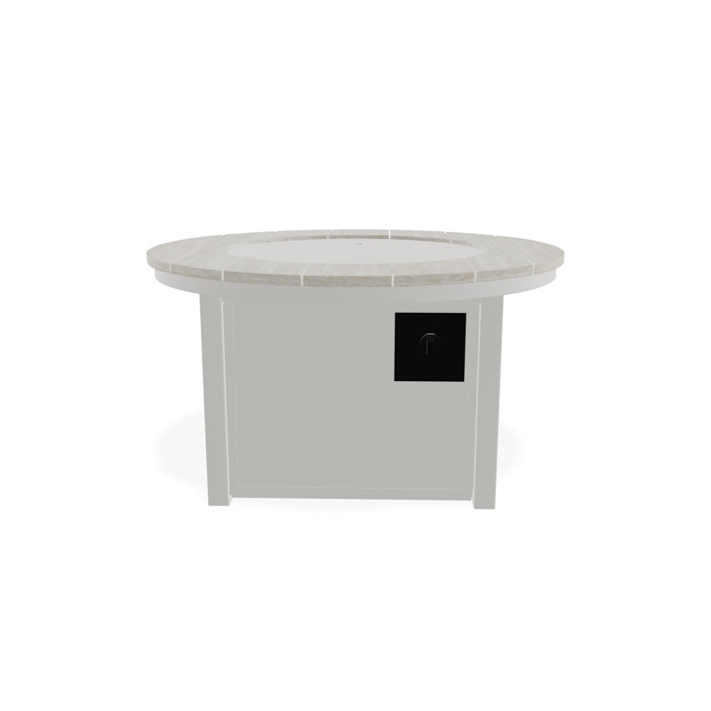 42" Round Rustic Polymer Fire Table with Propane Shelf, Snow/Laguna