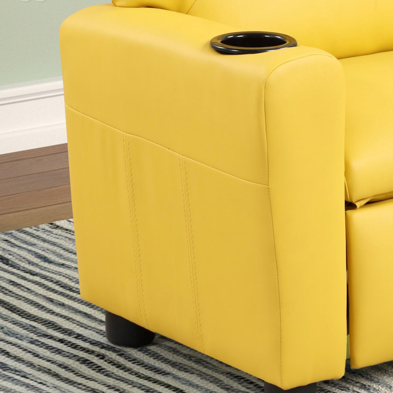 Fauteuil inclinable pour enfants en cuir de polyuréthane de 23 po de largeur avec porte-gobelet Carisa, Jaune