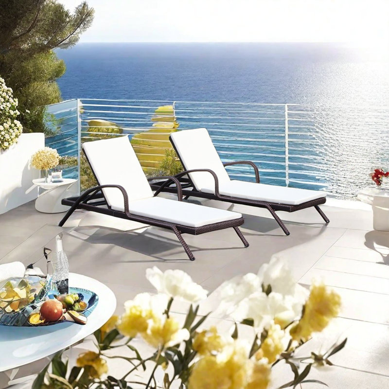 Chaise de plage d'extérieur inclinable en rotin
