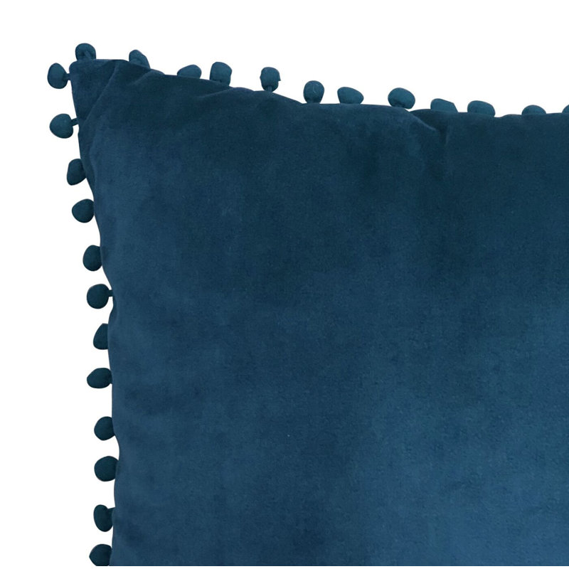 Housse de coussin carré avec pompons Jasmin, Bleu marine