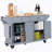 Kitchen Island With Rubber Wood Countertop, Kitchen Cart On 5 Wheels With Storage Cabinet-1569913702