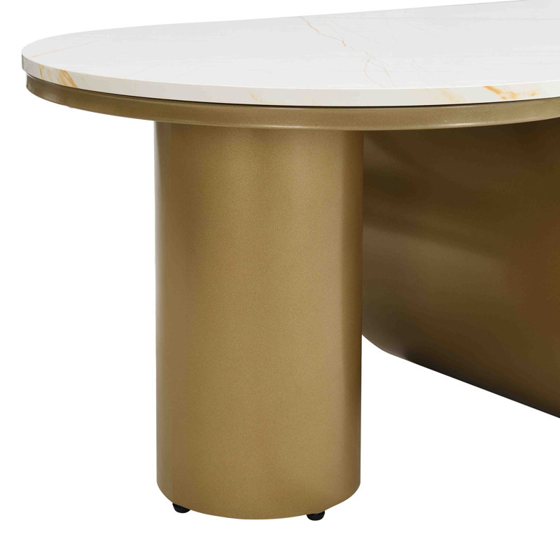 47.24'' Oval Coffee Table, White/Golden